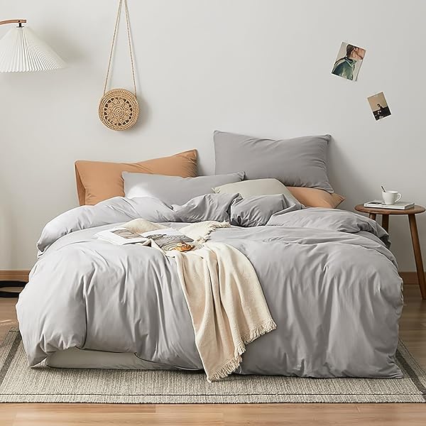 Luxlovery Luxlovery Grey Comforter Set Queen Size Soft Breathable Durable Bedding 3PCS for Women and Men in Silver Grey Light Gray
