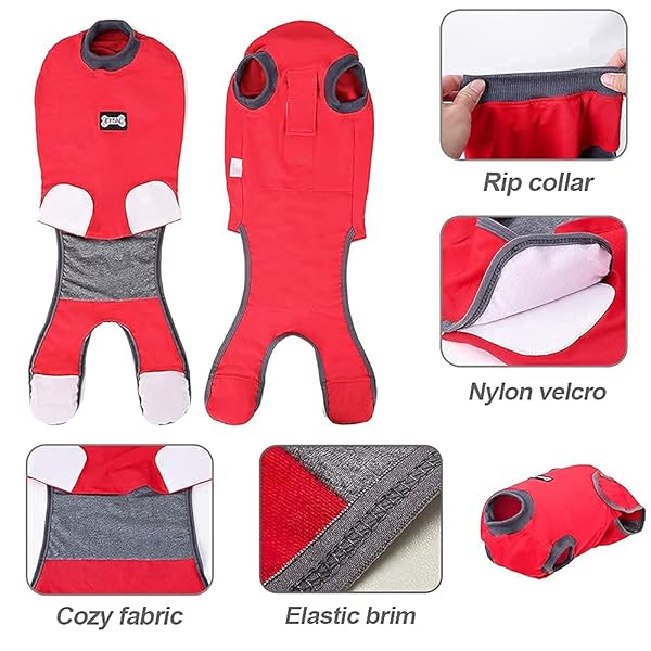 ETIAL Red L Dog Recovery Suit After Surgery Cone Alternative for Male and Female Dogs Comfortable and Effective Healing Solution - View 7 of 7