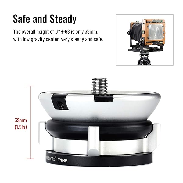 SUNWAYFOTO Sunwayfoto DYH-68 Leveling Base Tripod Head: 22 lbs Load Capacity for Stable Photography - View 3 of 11