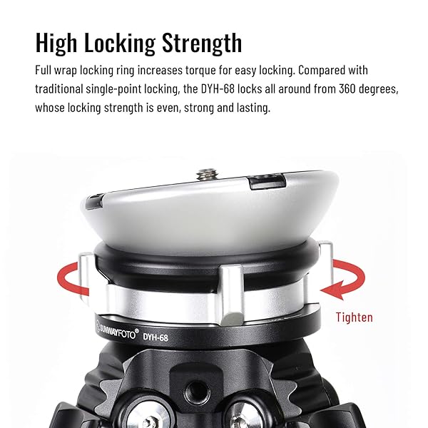 SUNWAYFOTO Sunwayfoto DYH-68 Leveling Base Tripod Head: 22 lbs Load Capacity for Stable Photography - View 4 of 11