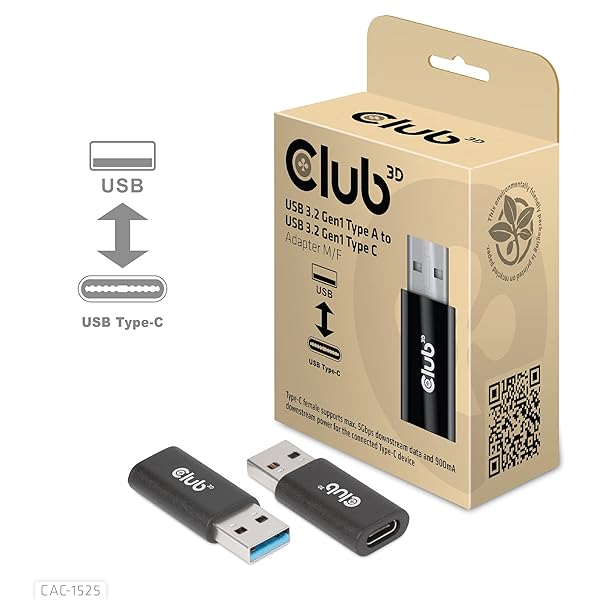 Club 3D Club3D USB 3.2 to USB-C Male Female Adapter Black High Speed Connectivity - View 3 of 8