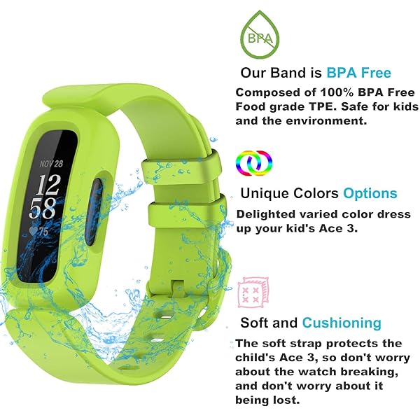 TopPerfekt TopPerfekt Soft Silicone Bands for Fitbit Ace 3 Kids - Waterproof Sports Strap in Lime - View 5 of 8