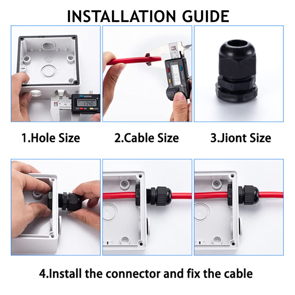 PENGLIN PENGLIN Cable Glands 1 2" NPT Nylon Cable Connector, Strain Relief Cord Connector, IP68 Waterproof Adjustable Locknut(1 2 Inch (50-Pack)) - View 6 of 7