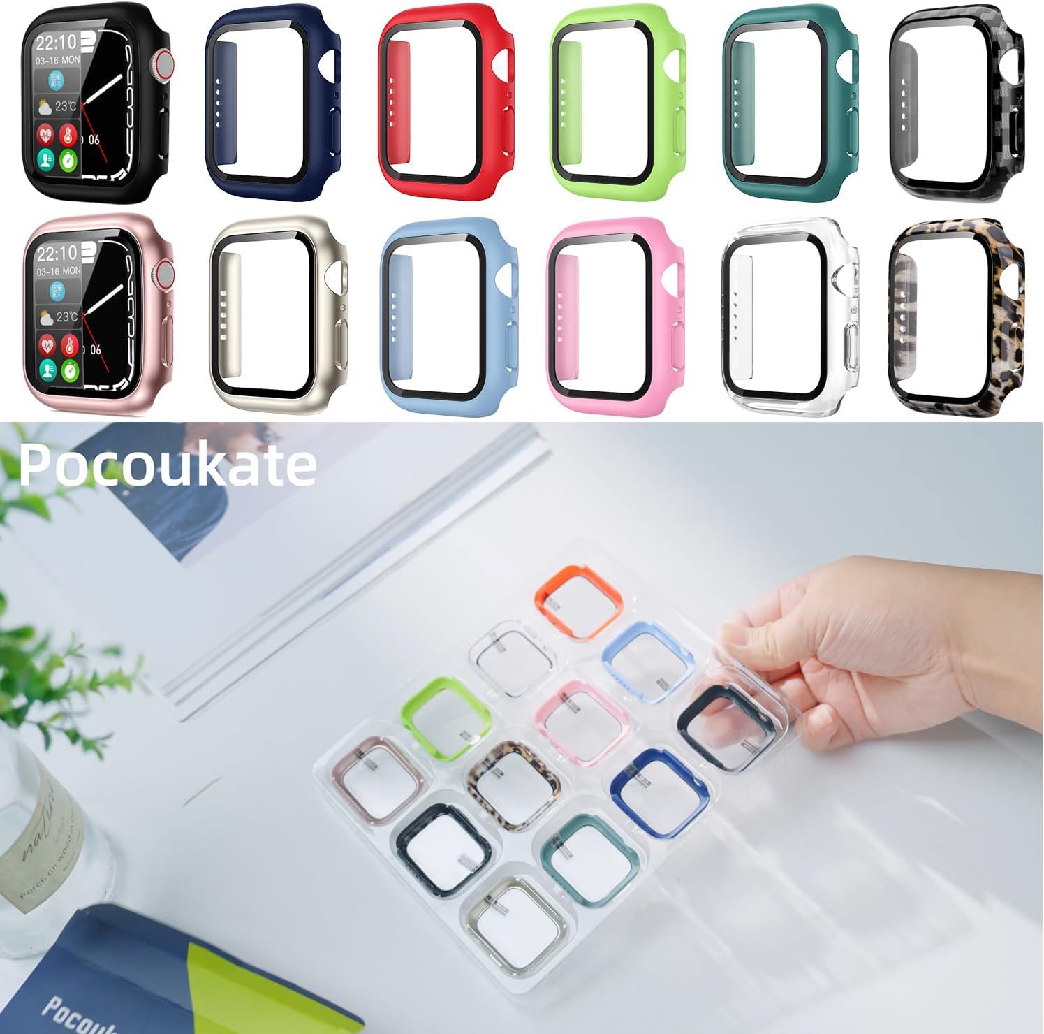 Pocoukate Pocoukate 12 Pack Case 40mm with Tempered Glass Screen Protector Hard PC for Apple Watch Series SE 3 6 5 4 40mm, iWatch Accessories Full - View 6 of 7