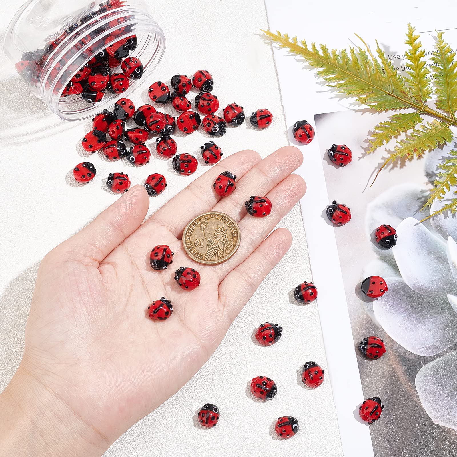 OLYCRAFT OLYCRAFT 80PCS Lampwork Beads Handmade Red Ladybug Lampwork Beads Insect Shape Handmade Bead Loose Spacer Bead for Bracket Earrings Necklace Jewelry - View 3 of 7