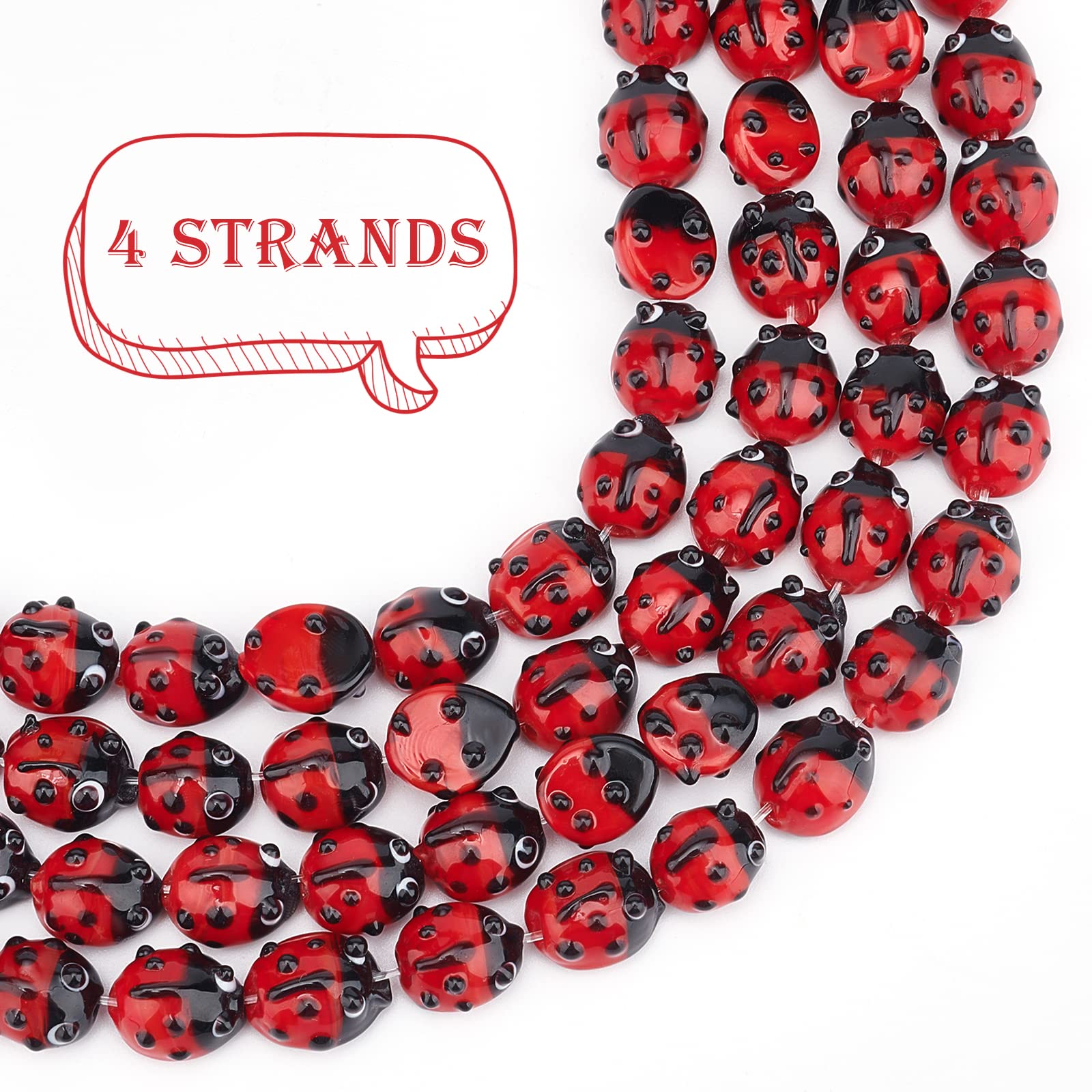 OLYCRAFT OLYCRAFT 80PCS Lampwork Beads Handmade Red Ladybug Lampwork Beads Insect Shape Handmade Bead Loose Spacer Bead for Bracket Earrings Necklace Jewelry - View 4 of 7