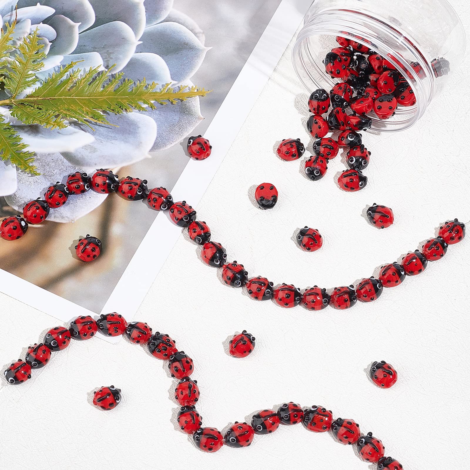 OLYCRAFT OLYCRAFT 80PCS Lampwork Beads Handmade Red Ladybug Lampwork Beads Insect Shape Handmade Bead Loose Spacer Bead for Bracket Earrings Necklace Jewelry - View 5 of 7