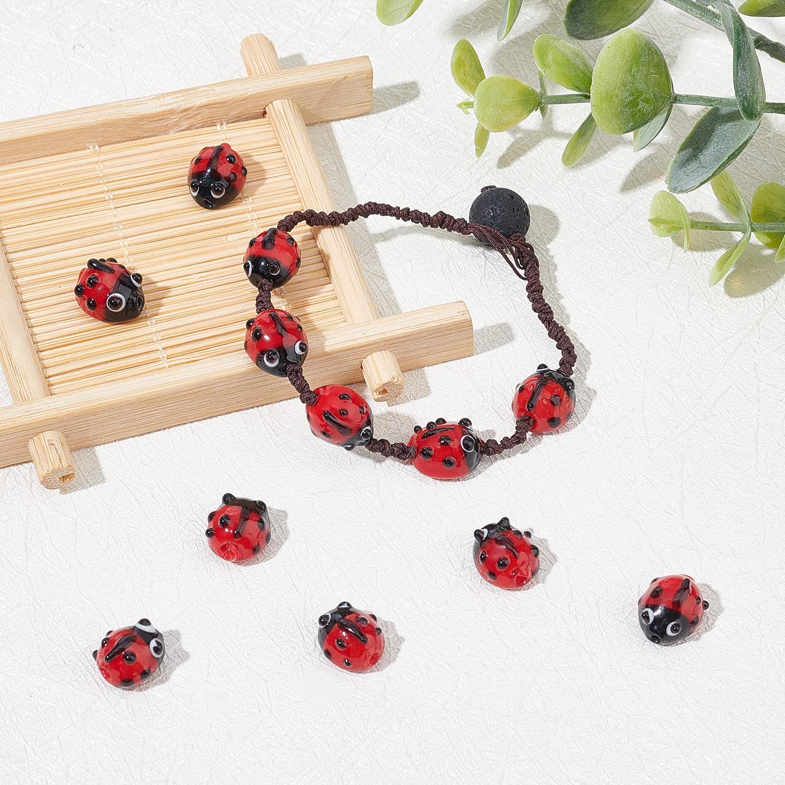 OLYCRAFT OLYCRAFT 80PCS Lampwork Beads Handmade Red Ladybug Lampwork Beads Insect Shape Handmade Bead Loose Spacer Bead for Bracket Earrings Necklace Jewelry - View 6 of 7