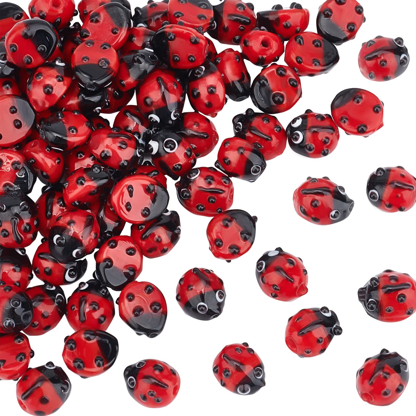 OLYCRAFT 80PCS Lampwork Beads Handmade Red Ladybug Lampwork Beads Insect Shape Handmade Bead Loose Spacer Bead for Bracket Earrings Necklace Jewelry