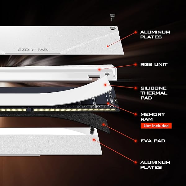 EZDIY-FAB EZDIY-FAB 5V ARGB RAM Cooler DDR Heatsink for DIY PC Game MOD Compatible with Aura Sync RGB Fusion Mystic Light Sync 2 Pack White - View 4 of 7