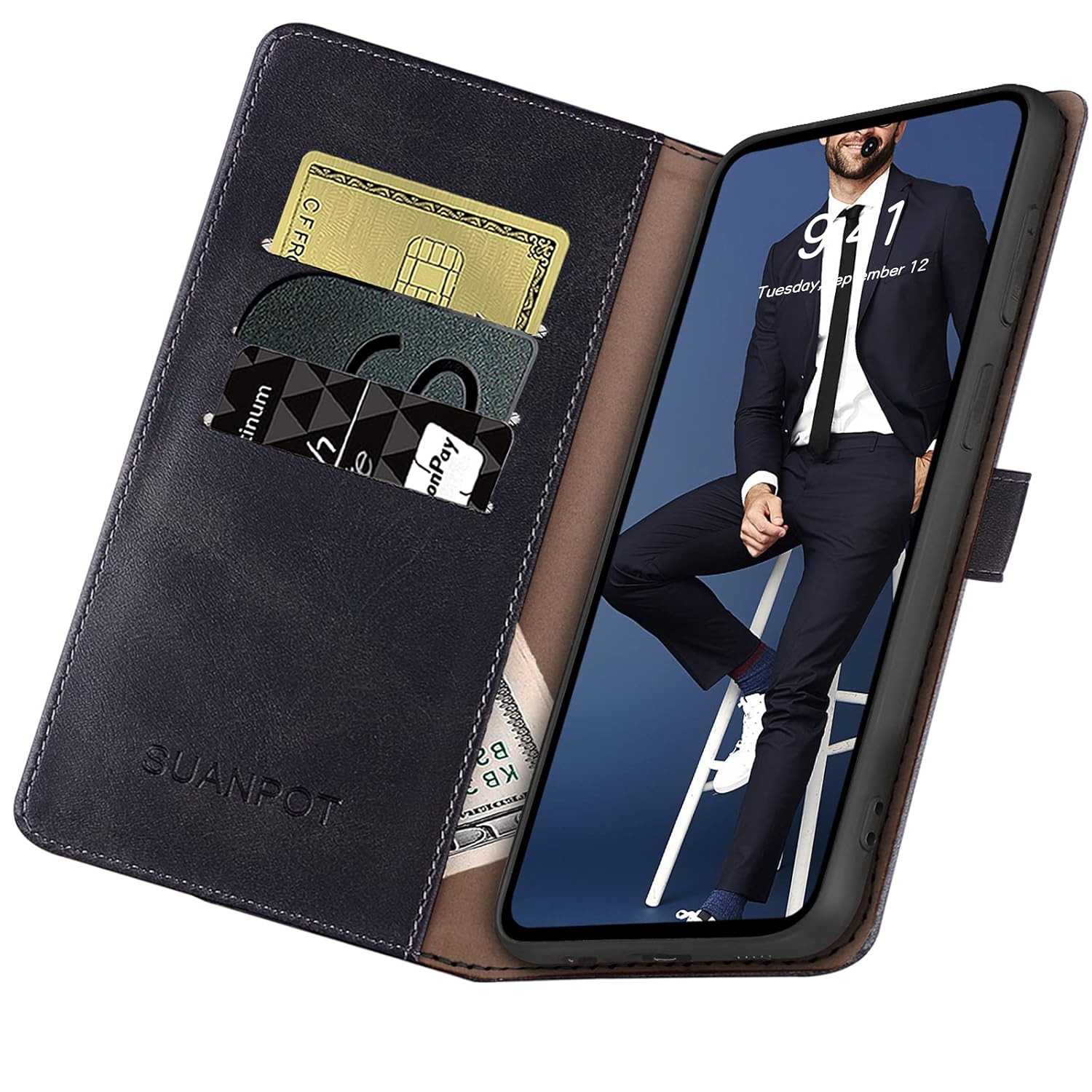 SUANPOT SUANPOT Samsung Galaxy S21 FE Wallet Case RFID Blocking Credit Card Holder PU Leather Flip Folio Cover for Men and Women Black - View 5 of 7