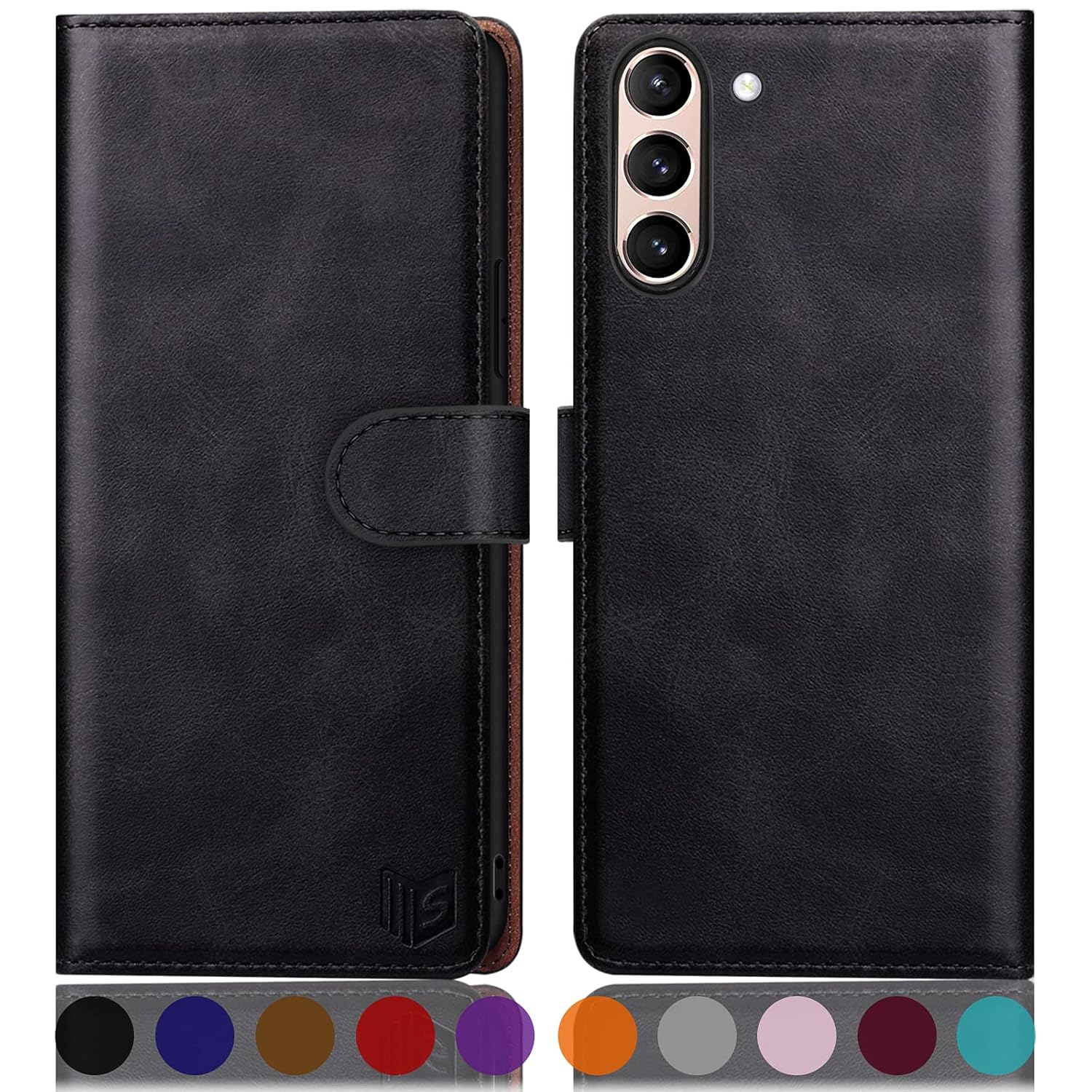 SUANPOT Samsung Galaxy S21 FE Wallet Case RFID Blocking Credit Card Holder PU Leather Flip Folio Cover for Men and Women Black