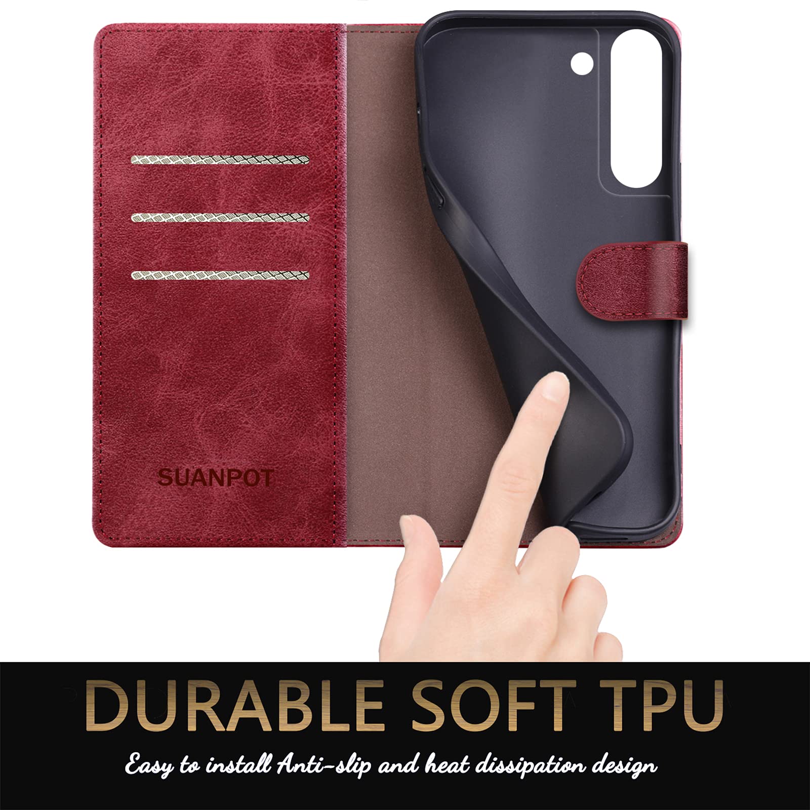 SUANPOT Suanpot Samsung Galaxy S21 FE Wallet Case RFID Blocking Credit Card Holder PU Leather Flip Folio Cover for Men and Women Red - View 6 of 7