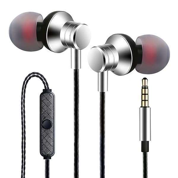 Empsun Empsun Wired Earbuds with Microphone - Stereo Bass, Noise Isolation, Compatible with Smartphones & Tablets (Silver)