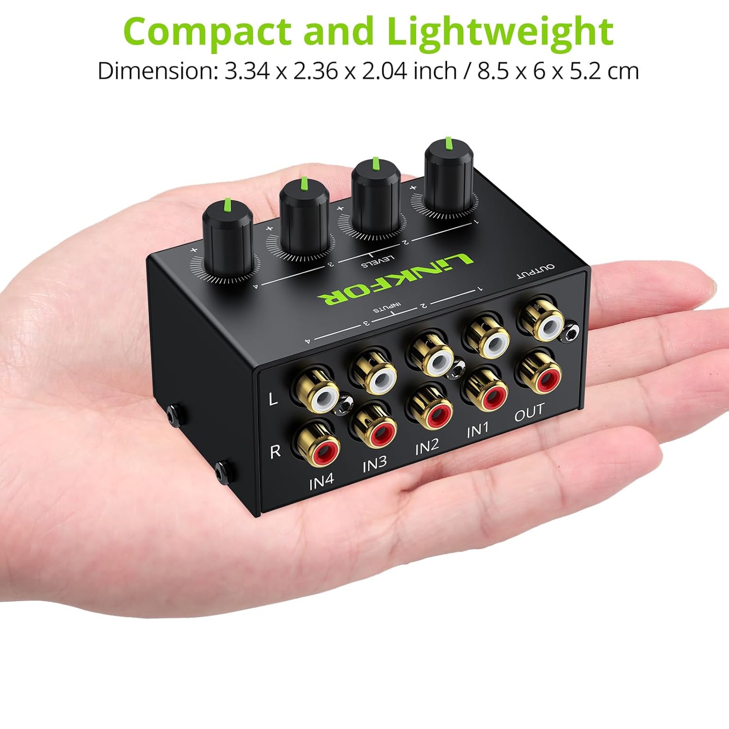 LiNKFOR LiNKFOR 4 Channel Stereo Audio Mixer CX400 Metal Shell Support RCA Input and Output Mini Passive Stereo Mixer with Separate Volume Controls - View 8 of 9