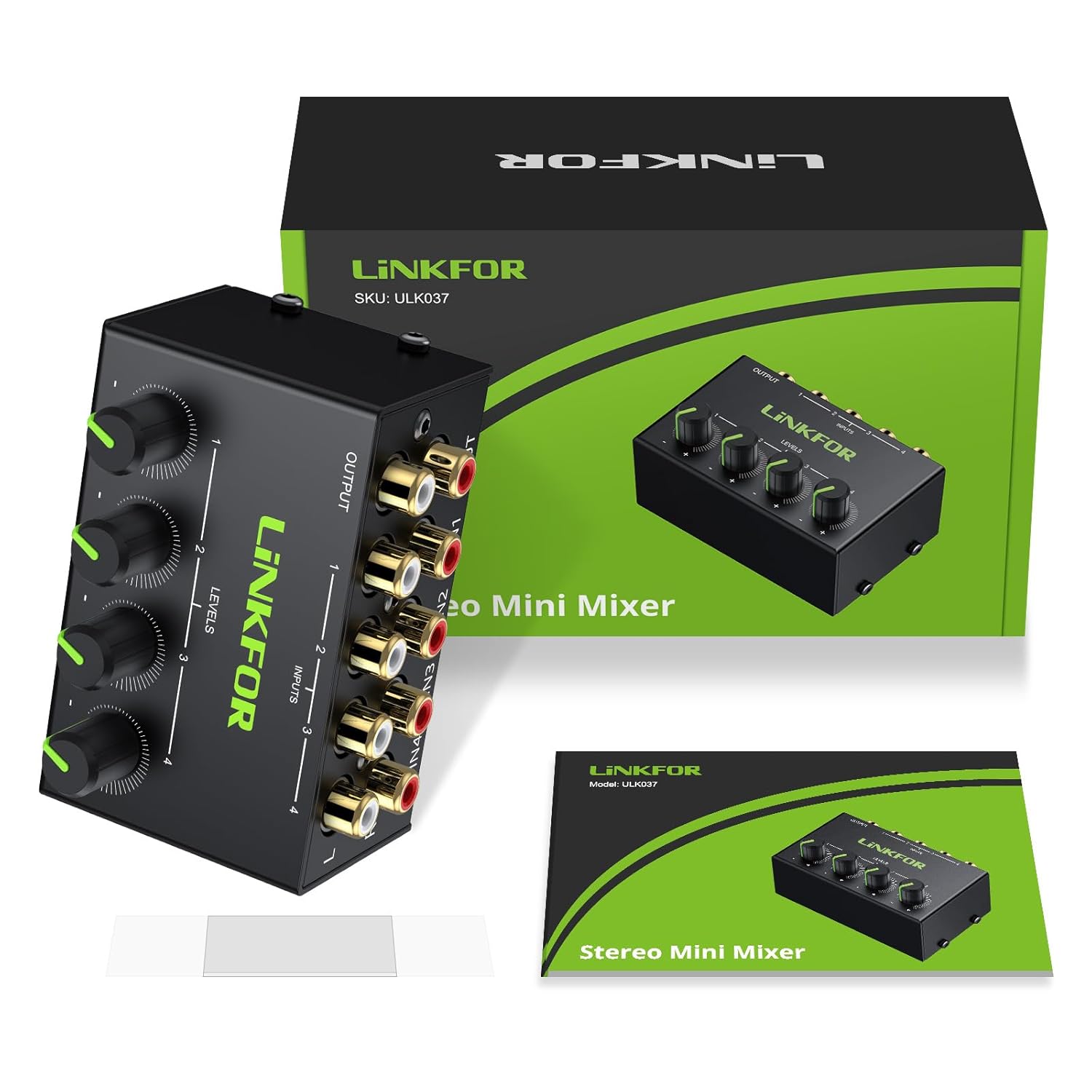 LiNKFOR LiNKFOR 4 Channel Stereo Audio Mixer CX400 Metal Shell Support RCA Input and Output Mini Passive Stereo Mixer with Separate Volume Controls - View 9 of 9