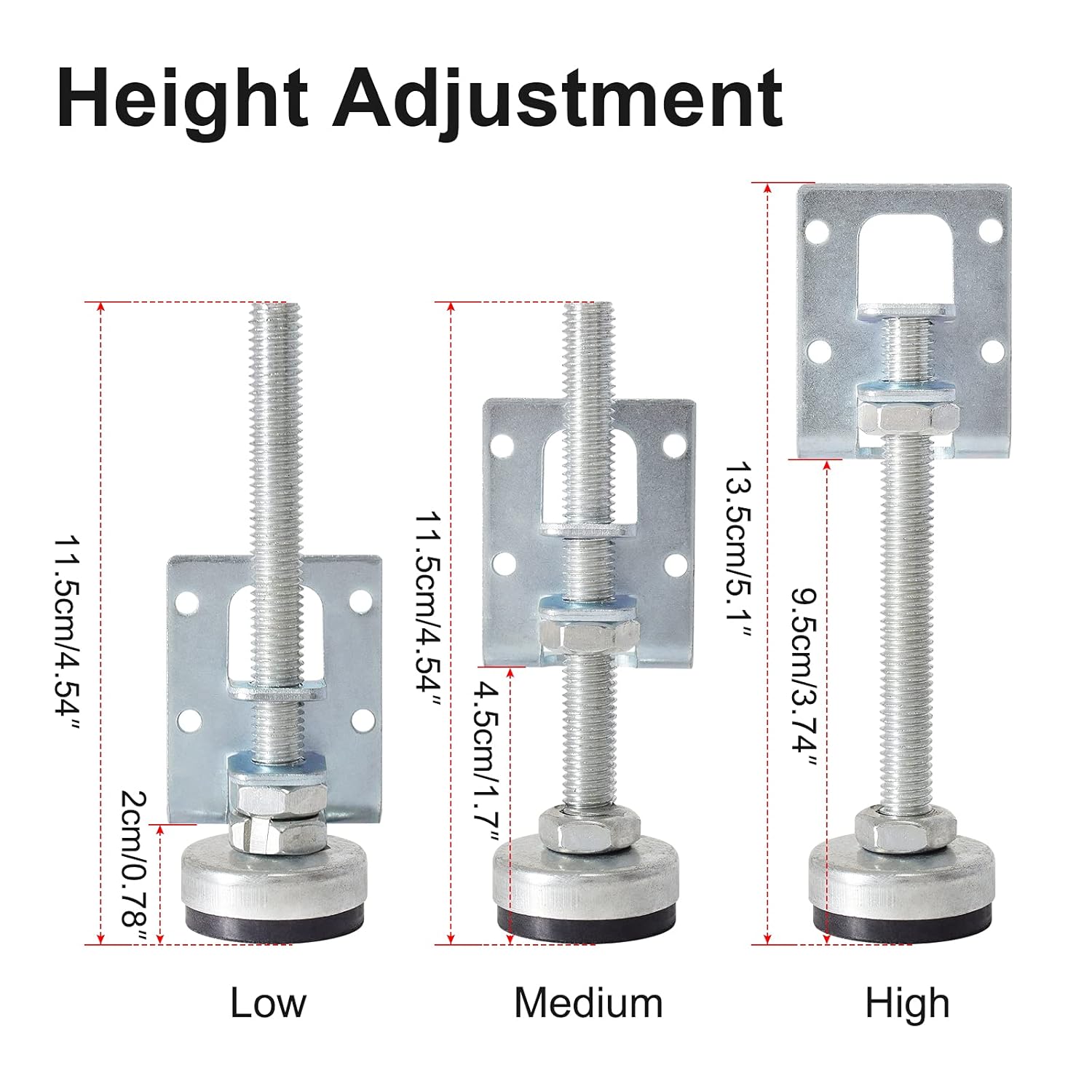 SUNMALL SUNMALL 4 Pack Heavy Duty Leveling Feet, Furniture Levelers Leg, Adjustable Table Legs Leveler for Furniture, Pool, Cabinets, Workbench, Machine, - View 3 of 6