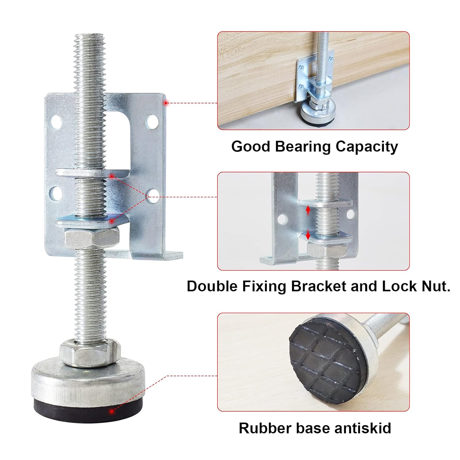SUNMALL SUNMALL 4 Pack Heavy Duty Leveling Feet, Furniture Levelers Leg, Adjustable Table Legs Leveler for Furniture, Pool, Cabinets, Workbench, Machine, - View 4 of 6