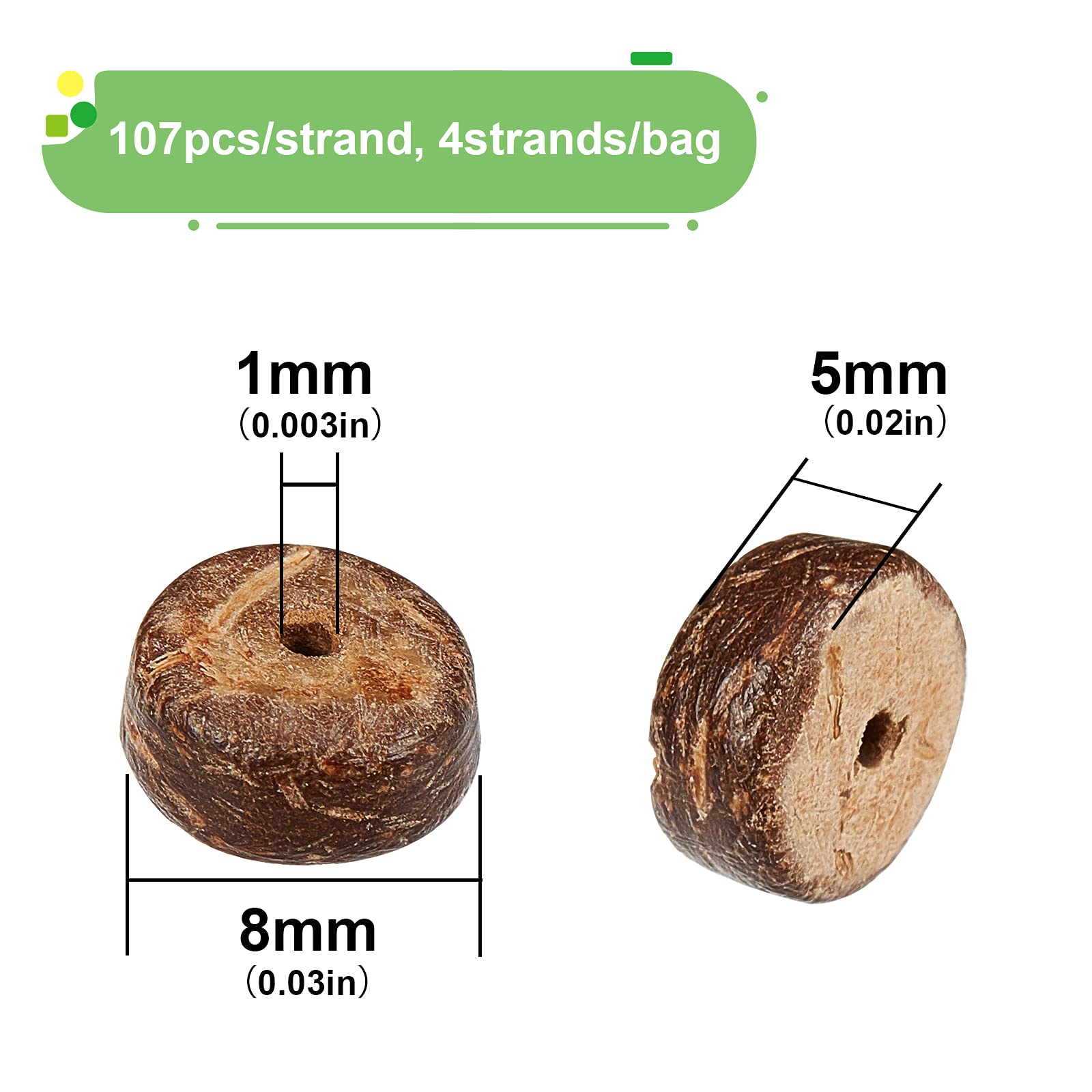 OLYCRAFT OLYCRAFT 428 Pieces Coconut Shell Beads 8mm Natural Coconut Shell Rondelle Beads Summer Beach Theme Flat Round Coconut Beads Strands for Bracelet - View 2 of 7