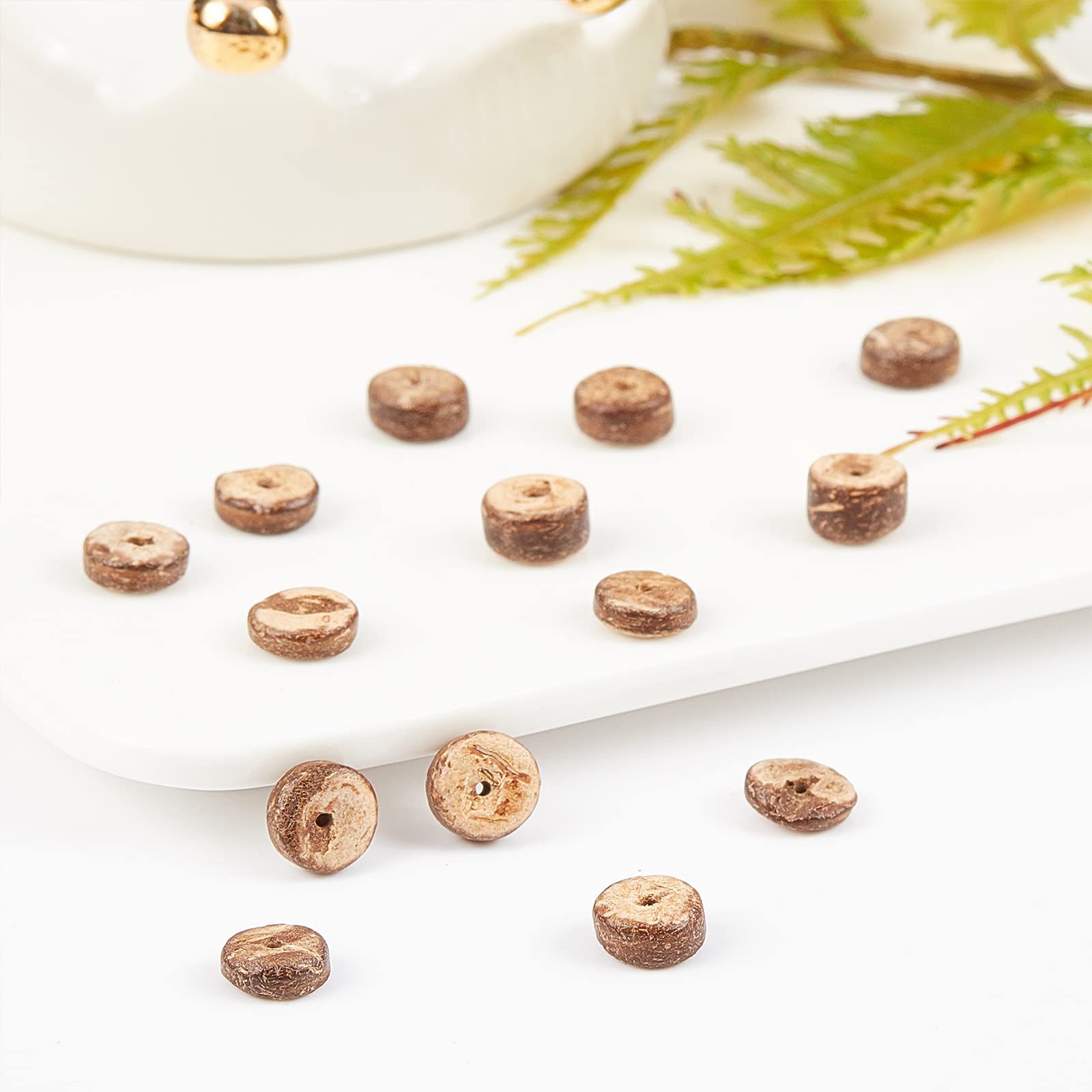 OLYCRAFT OLYCRAFT 428 Pieces Coconut Shell Beads 8mm Natural Coconut Shell Rondelle Beads Summer Beach Theme Flat Round Coconut Beads Strands for Bracelet - View 4 of 7
