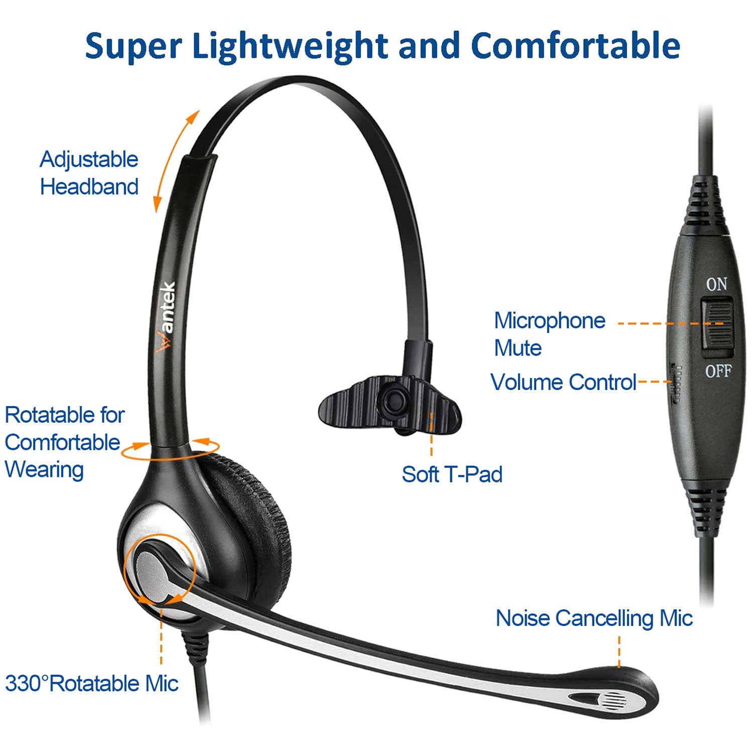 Wantek Wantek Noise Cancelling Phone Headset with Microphone Compatible with Yealink Avaya Grandstream Panasonic Snom for Office Use - View 4 of 7