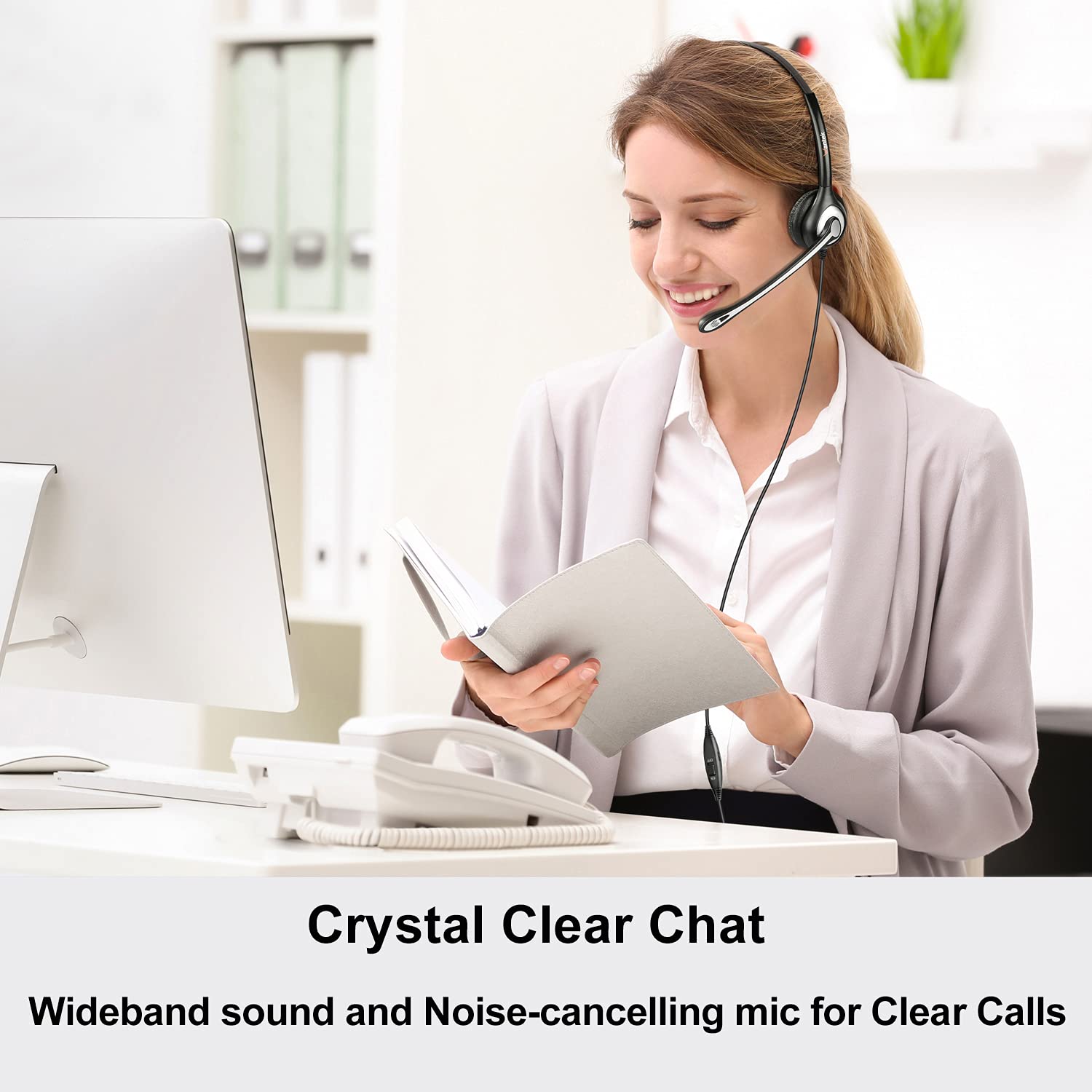 Wantek Wantek Noise Cancelling Phone Headset with Microphone Compatible with Yealink Avaya Grandstream Panasonic Snom for Office Use - View 5 of 7