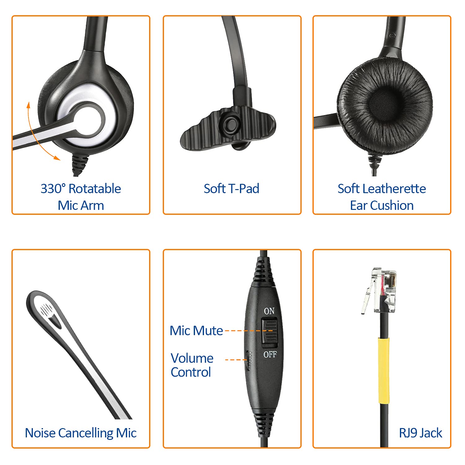 Wantek Wantek Noise Cancelling Phone Headset with Microphone Compatible with Yealink Avaya Grandstream Panasonic Snom for Office Use - View 6 of 7