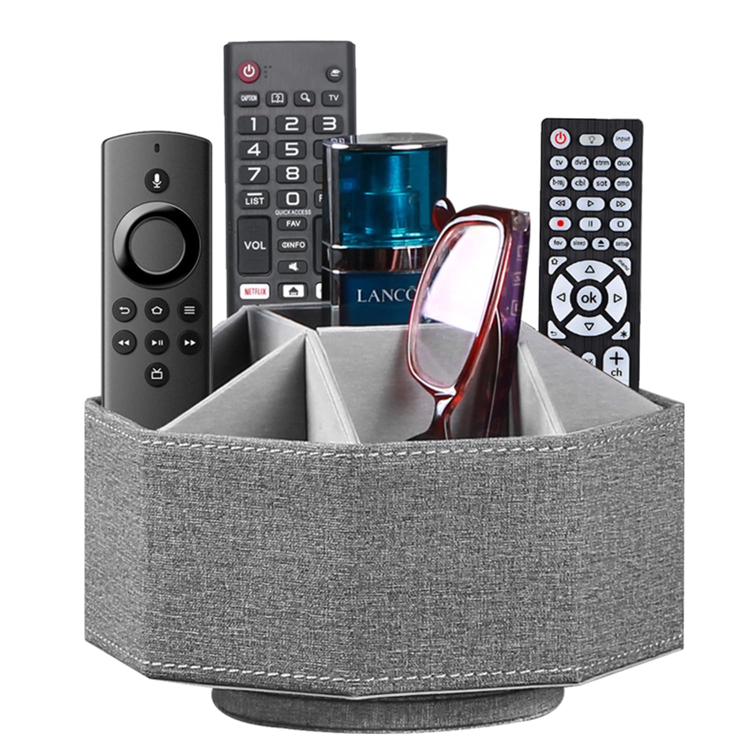YAPISHI Swivel Remote Control Holder and Desk Organizer for Living Room Leather Storage Caddy for TV Controllers Makeup Brushes Office Supplies Eyeglasses