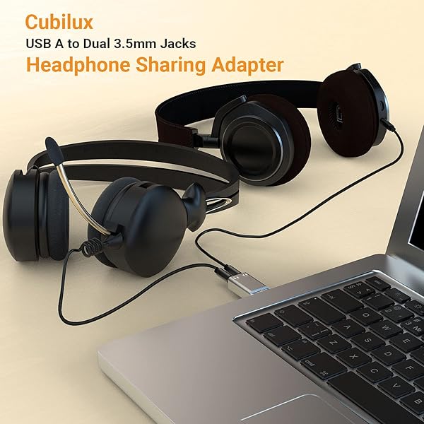 Cubilux Cubilux USB A to Dual Headphone Splitter with DAC - 3.5mm Stereo Audio Adapter for Lenovo, HP, Dell, Asus Laptops - View 4 of 9