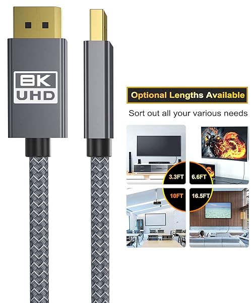 Itramax Itramax 8K 60Hz DisplayPort Cable 15FT 2-Pack Ultra High Speed for Laptop PC TV Gaming Monitor HBR3 32.4Gbps 4K 144Hz 2K 165Hz 1080P 240Hz - View 2 of 6