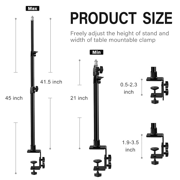 Obeamiu Obeamiu 2 Pack C Clamp Desk Mount Light Stand Adjustable 21-45 Inch for DSLR Camera Ring Light Video Monitor Microphone Webcam - View 2 of 7