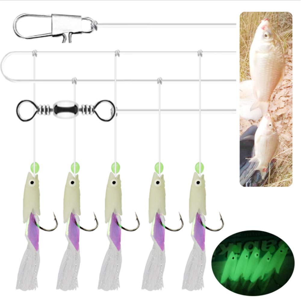 N\A NA 8 Packs 40 Hooks Size 1# 2# 3# 4# Luminous Sabiki Rigs Fishing Flasher Lures Bait Rigs Fish Skin Glow Fishing Lure Fishing Beads High Carbon Hooks - View 5 of 7