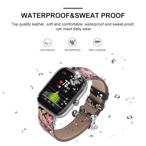 E ECSEM E ECSEM Floral Leather Watch Strap for Popglory P22 Compatible Bands for Women and Men Replacement Wristbands Flower-Pink Accessory - View 3 of 7