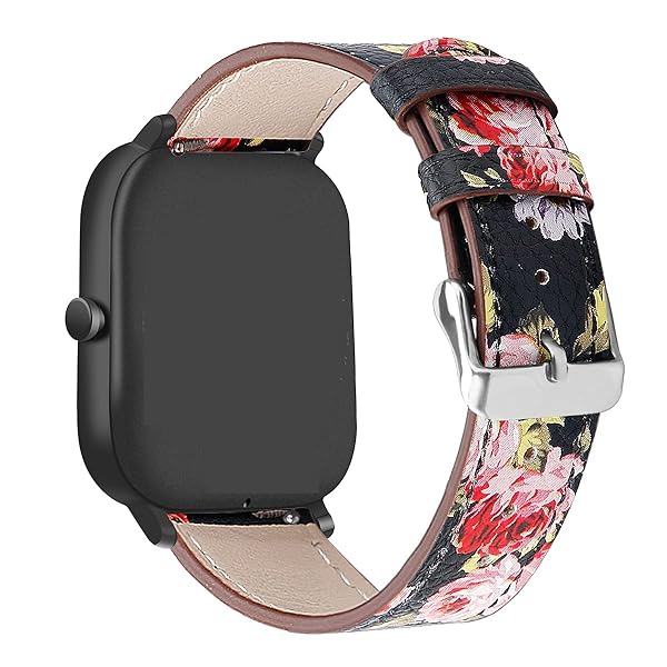 E ECSEM E ECSEM Floral Leather Watch Strap for Popglory P22 Compatible Bands for Women and Men Replacement Wristbands Flower-Pink Accessory - View 4 of 7