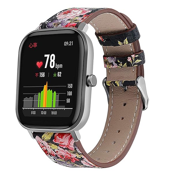 E ECSEM E ECSEM Floral Leather Watch Strap for Popglory P22 Compatible Bands for Women and Men Replacement Wristbands Flower-Pink Accessory - View 2 of 7