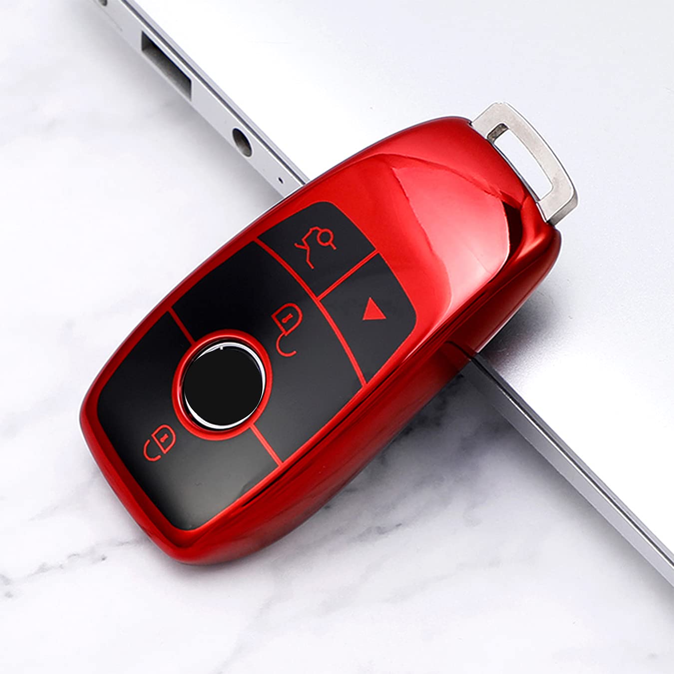 Muxkenper Muxkenper for Mercedes Benz key fob cover Soft TPU Remote Key Case Protector Fits for Mercedes Benz A-Class C-Class S-Class E-Class G-Class 2019 2020 - View 2 of 3