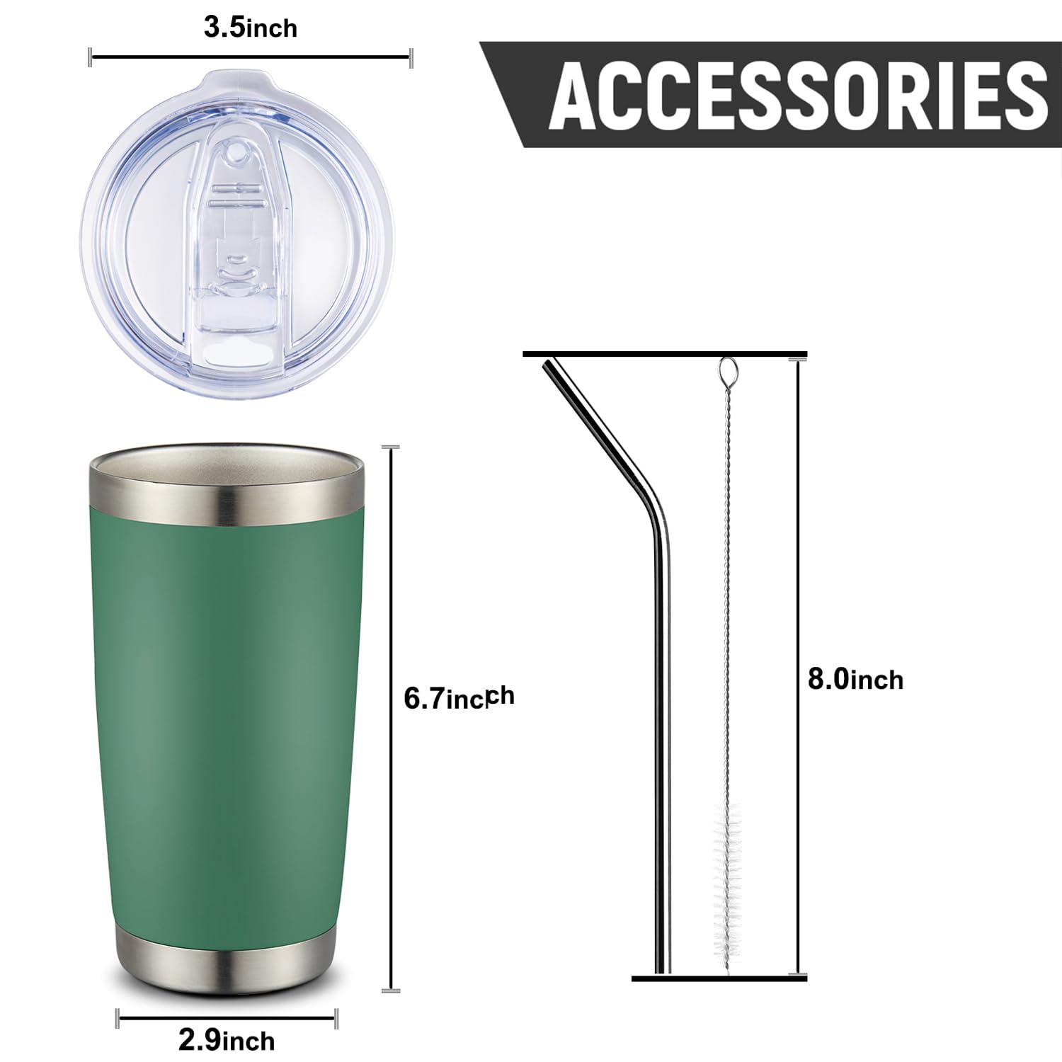 COMOOO 20oz 8 Pack Double Wall Vacuum Insulated Coffee Travel Mug Stainless Steel Tumbler with Lid and Straw for Hot and Cold Drinks - View 3 of 7