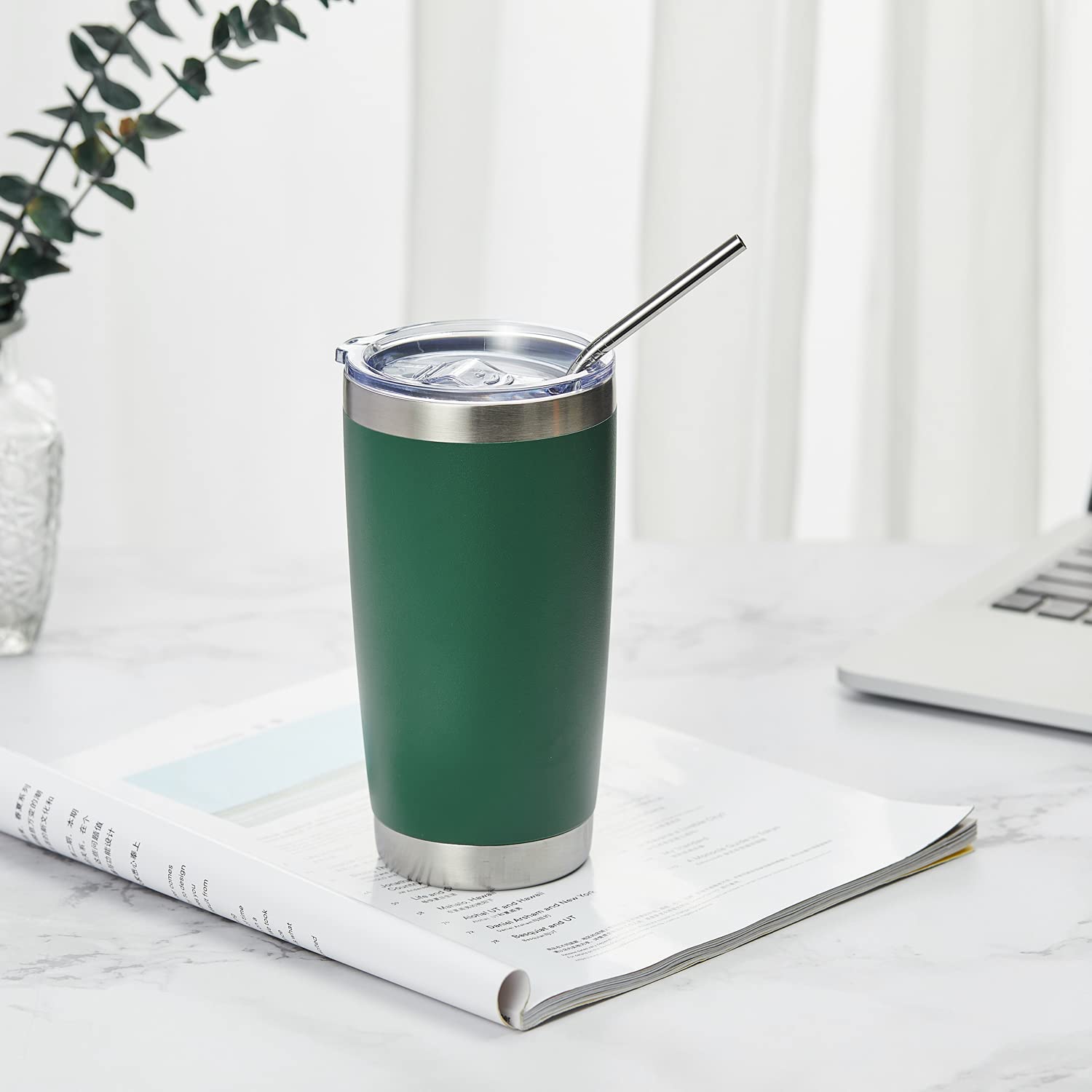 COMOOO 20oz 8 Pack Double Wall Vacuum Insulated Coffee Travel Mug Stainless Steel Tumbler with Lid and Straw for Hot and Cold Drinks - View 7 of 7