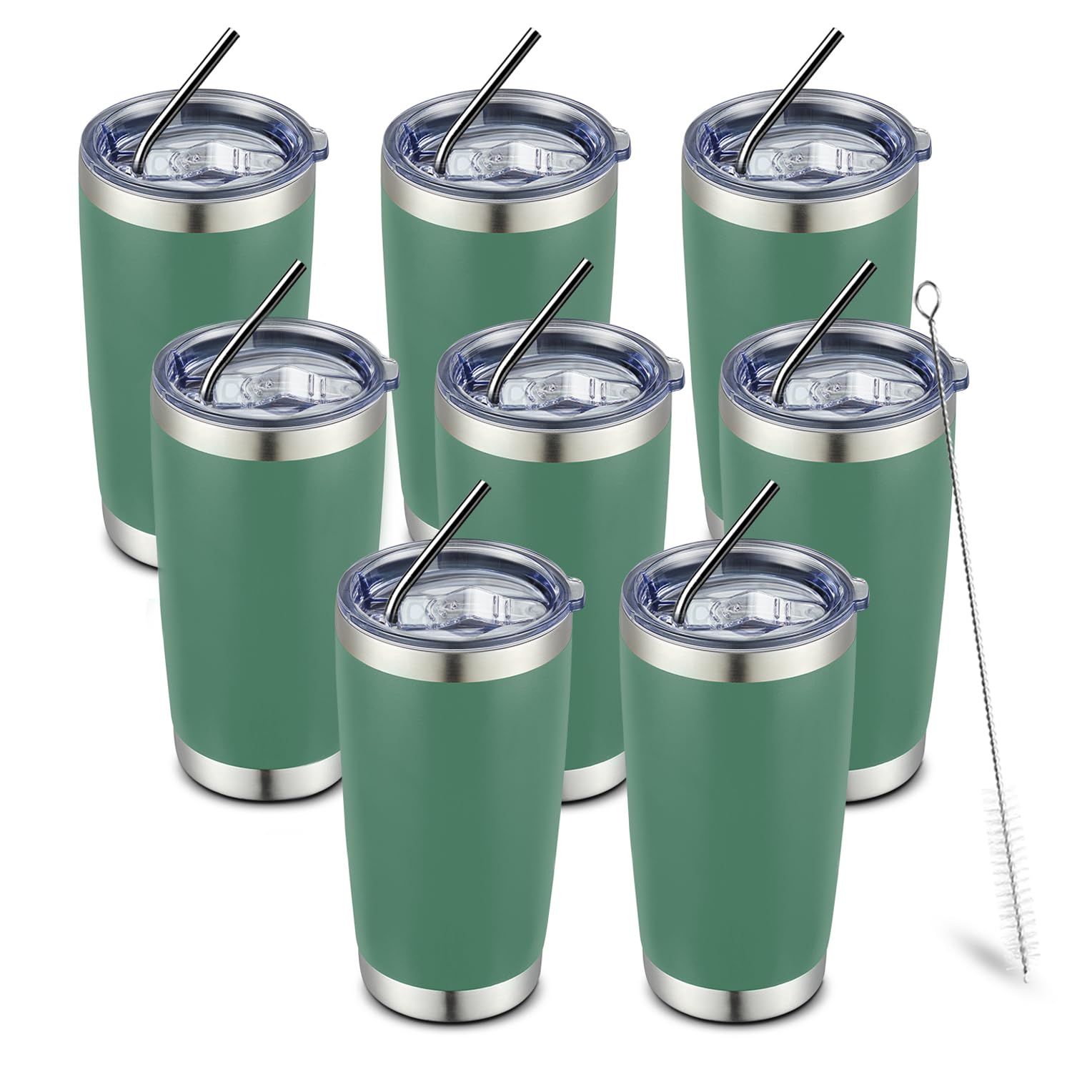 COMOOO 20oz 8 Pack Double Wall Vacuum Insulated Coffee Travel Mug Stainless Steel Tumbler with Lid and Straw for Hot and Cold Drinks