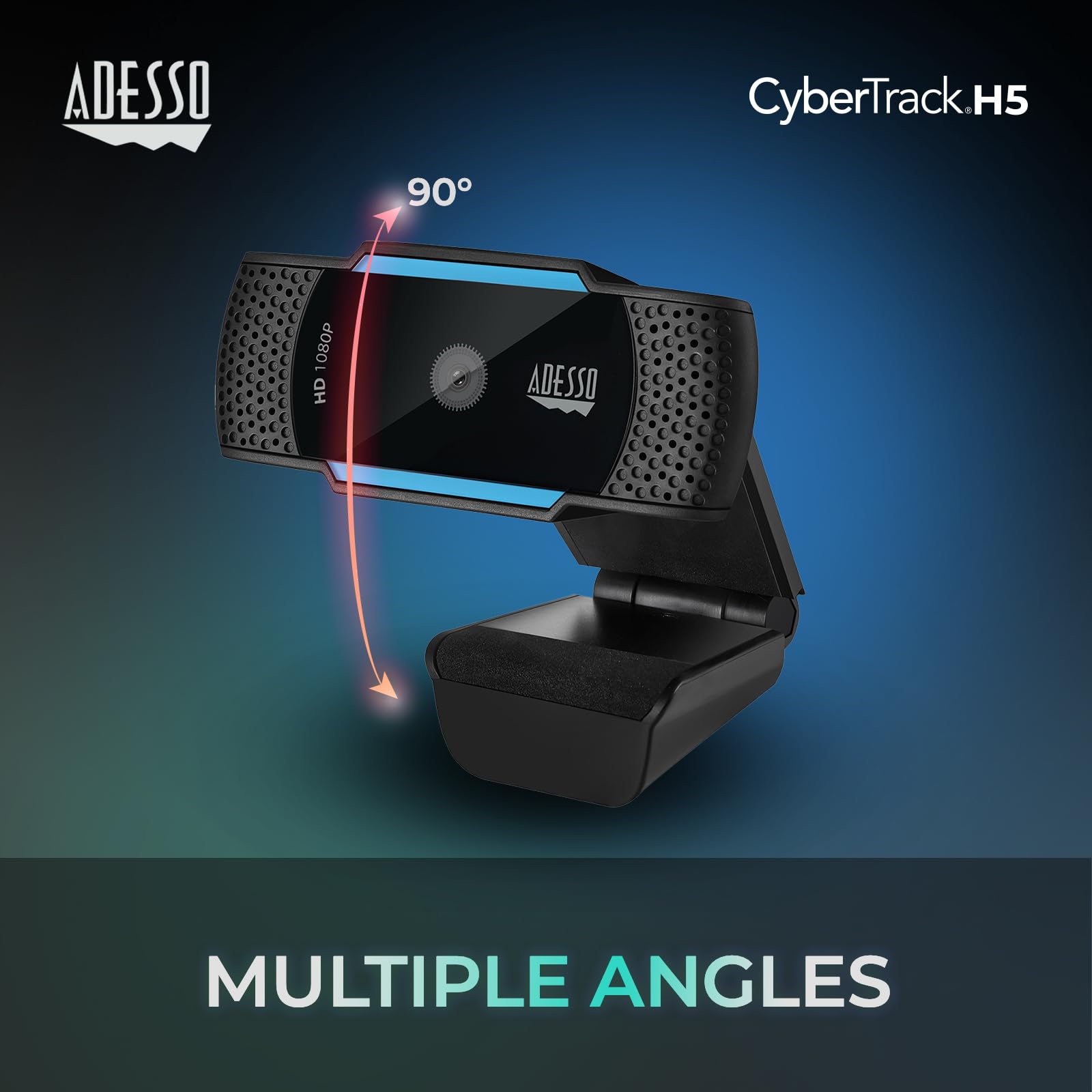 Adesso Adesso CyberTrack H5 TAA 1080P HD Webcam with Auto Focus Dual Microphone Tripod Mount and Privacy Shutter Cover - View 4 of 9