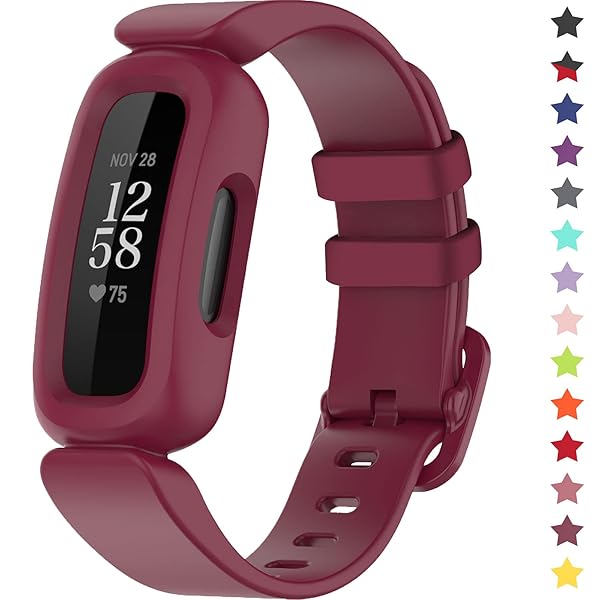 TopPerfekt Soft Silicone Bands for Fitbit Ace 3 Kids - Waterproof Sports Strap Replacement (Wine)
