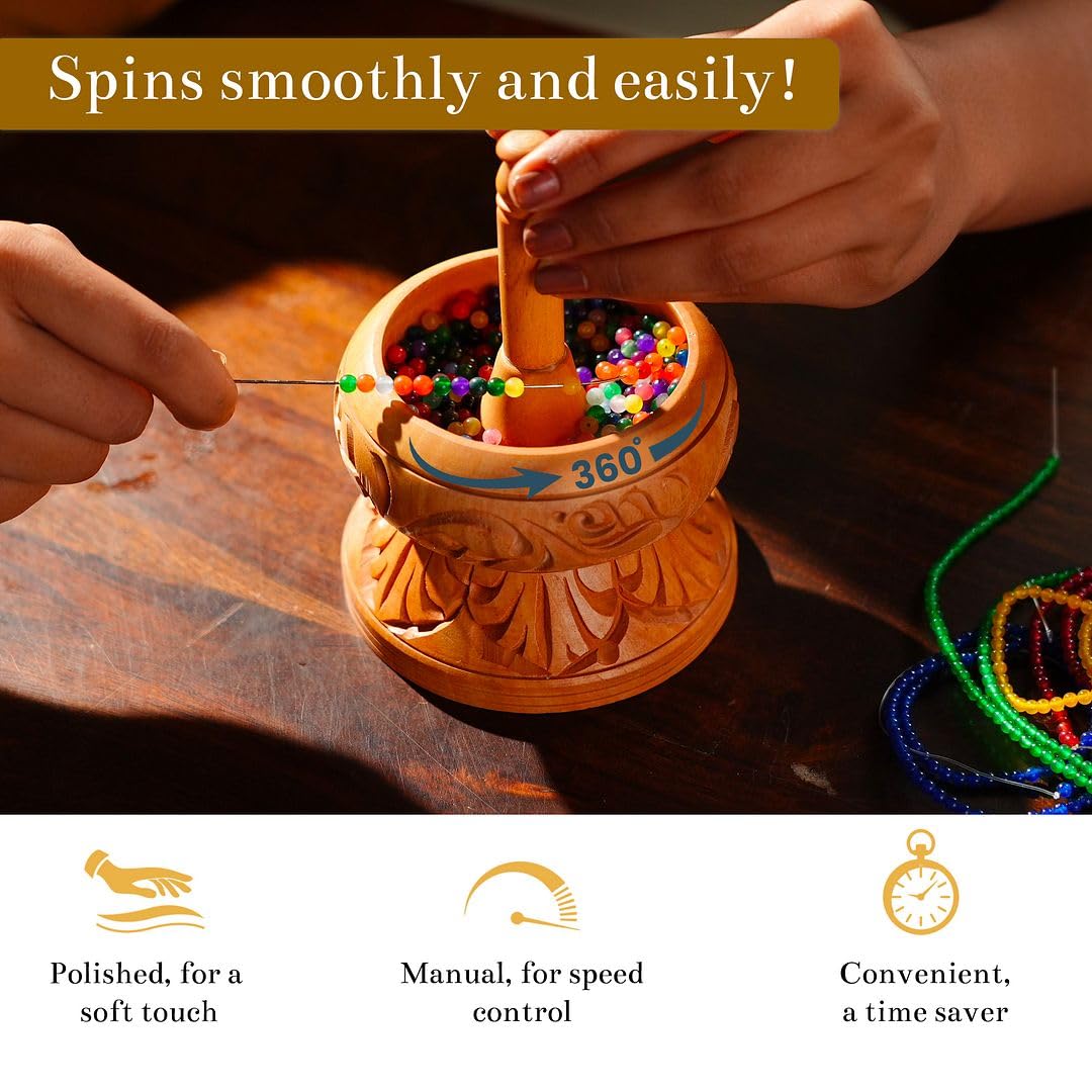 SHOP LC DELIVERING JOY Clay Seed Bead Spinner Kit for Jewelry Making with Big Eye Beading Needle and 3 Meter Wire - Necklaces Bracelets Makers Wooden Crafting - Birthday - View 2 of 6