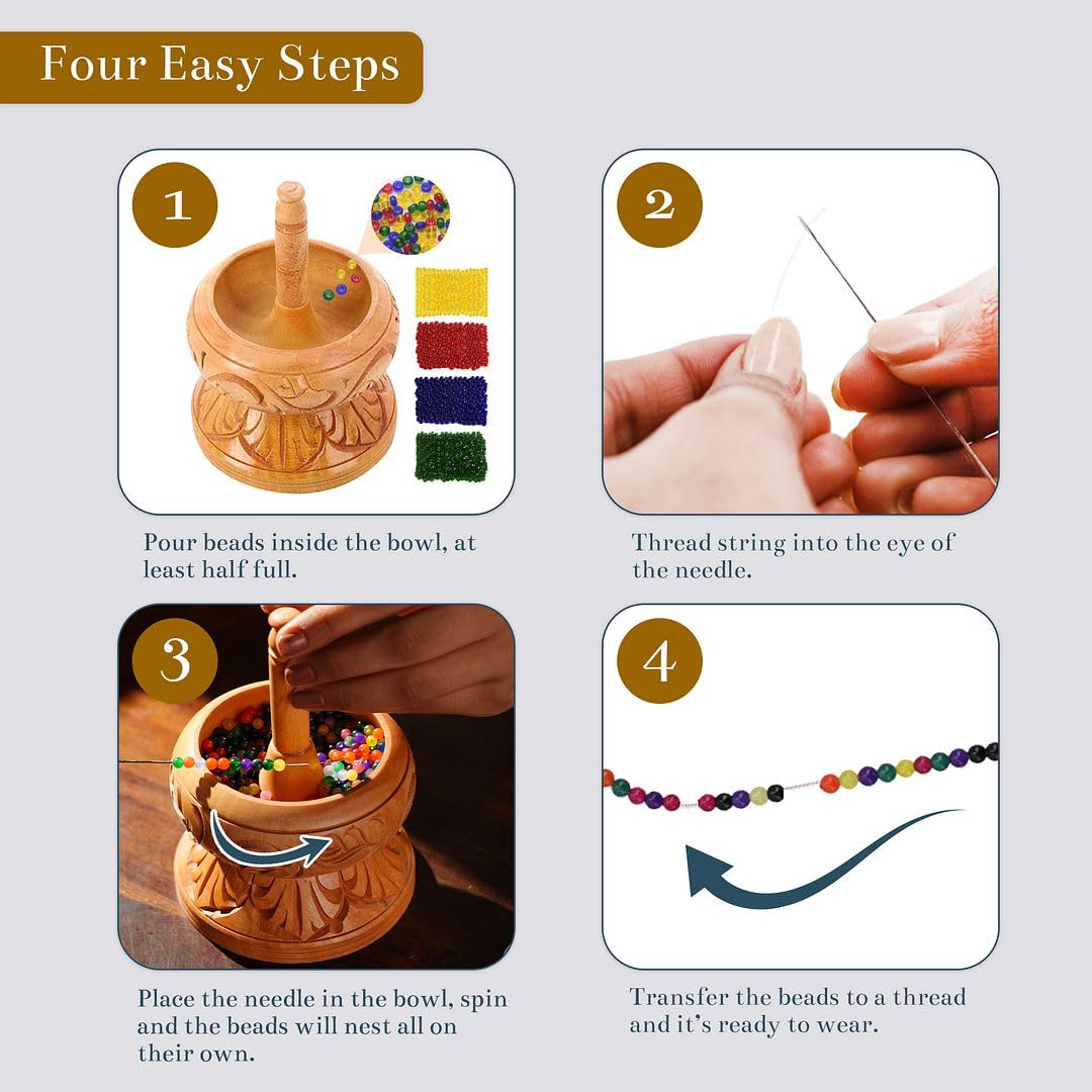 SHOP LC DELIVERING JOY Clay Seed Bead Spinner Kit for Jewelry Making with Big Eye Beading Needle and 3 Meter Wire - Necklaces Bracelets Makers Wooden Crafting - Birthday - View 3 of 6