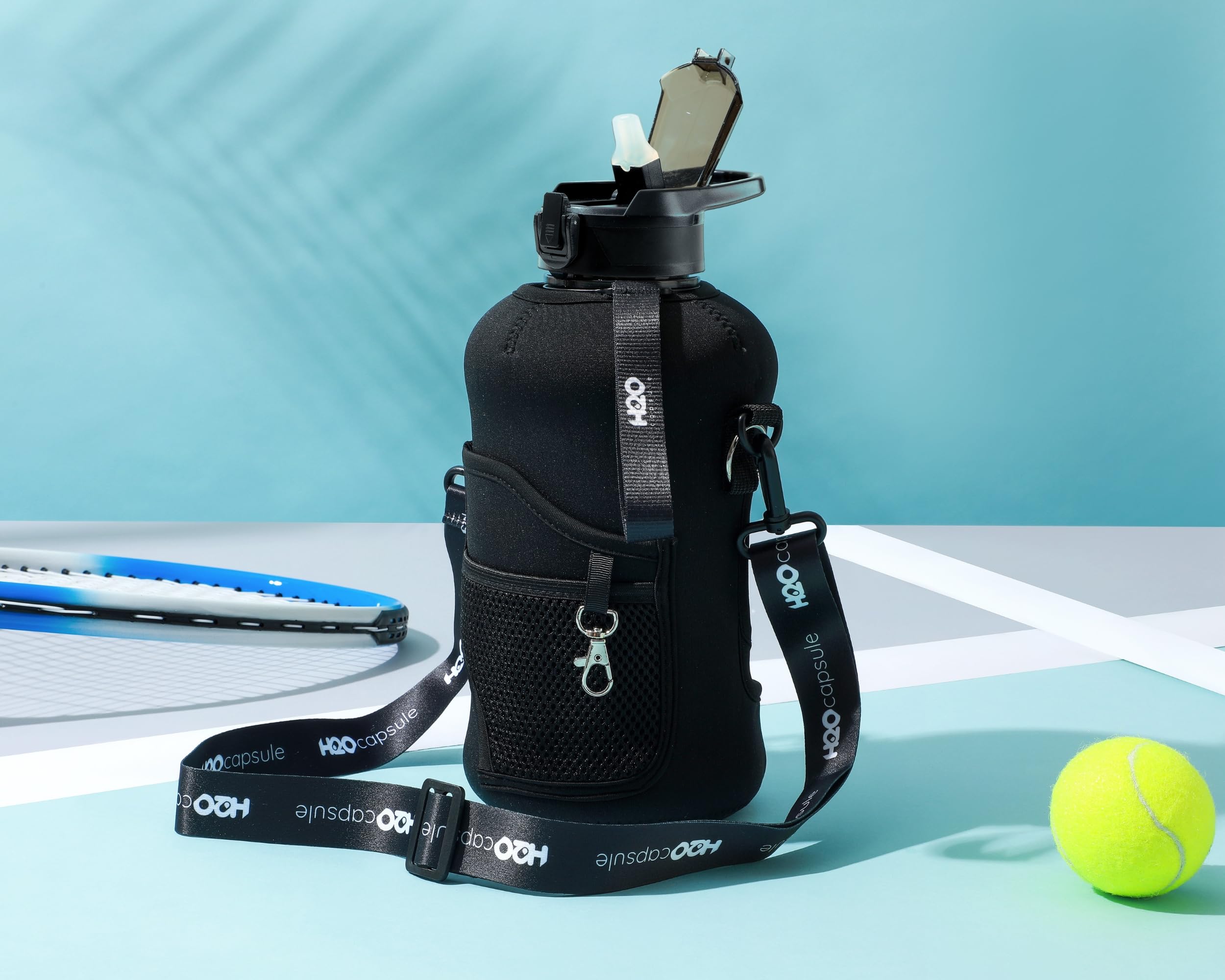 H2O Capsule H2O Capsule 2.2L Half Gallon Water Bottle BPA Free with Storage Sleeve and Straw Large Reusable Drink Container Jet Black - View 4 of 8