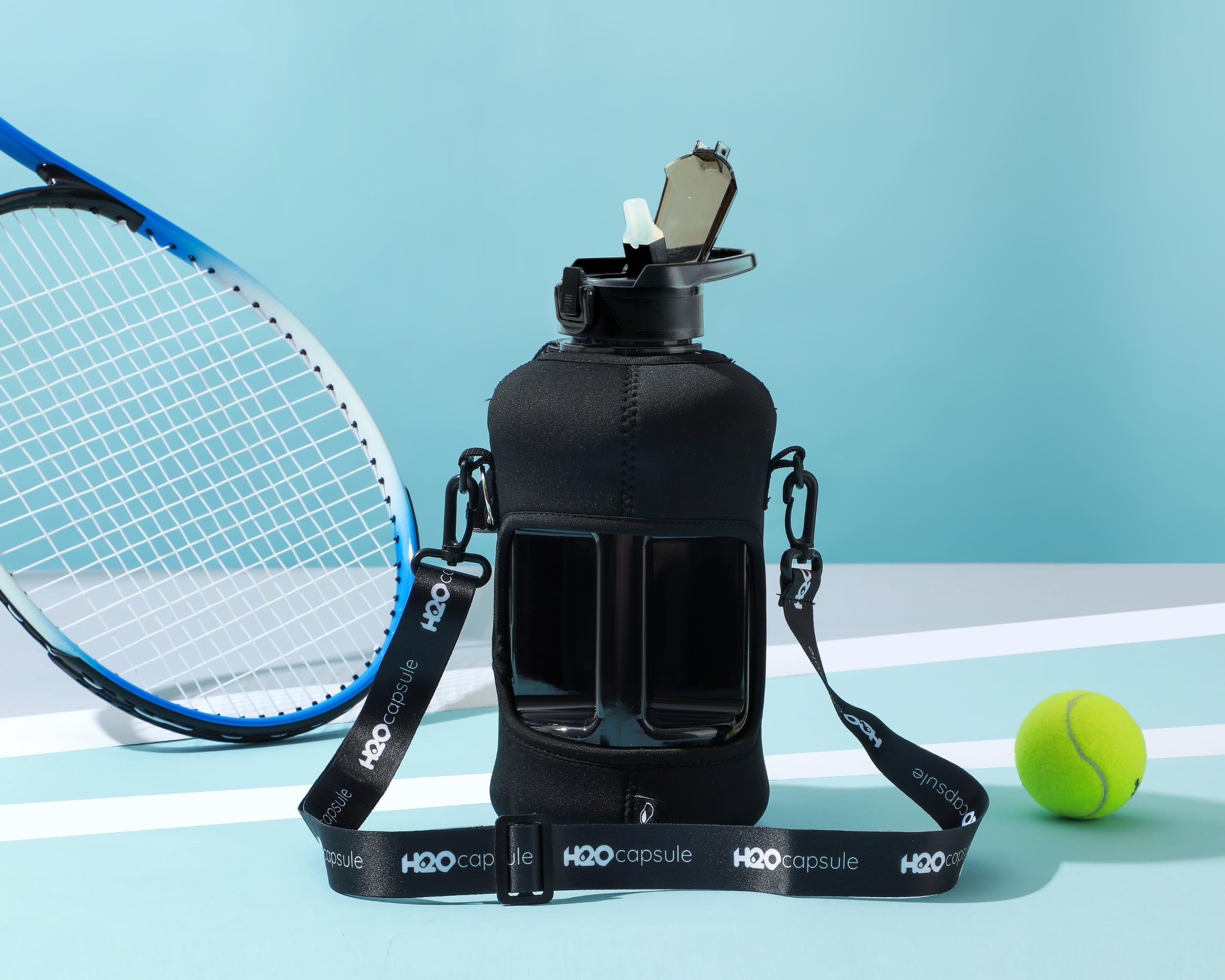 H2O Capsule H2O Capsule 2.2L Half Gallon Water Bottle BPA Free with Storage Sleeve and Straw Large Reusable Drink Container Jet Black - View 8 of 8