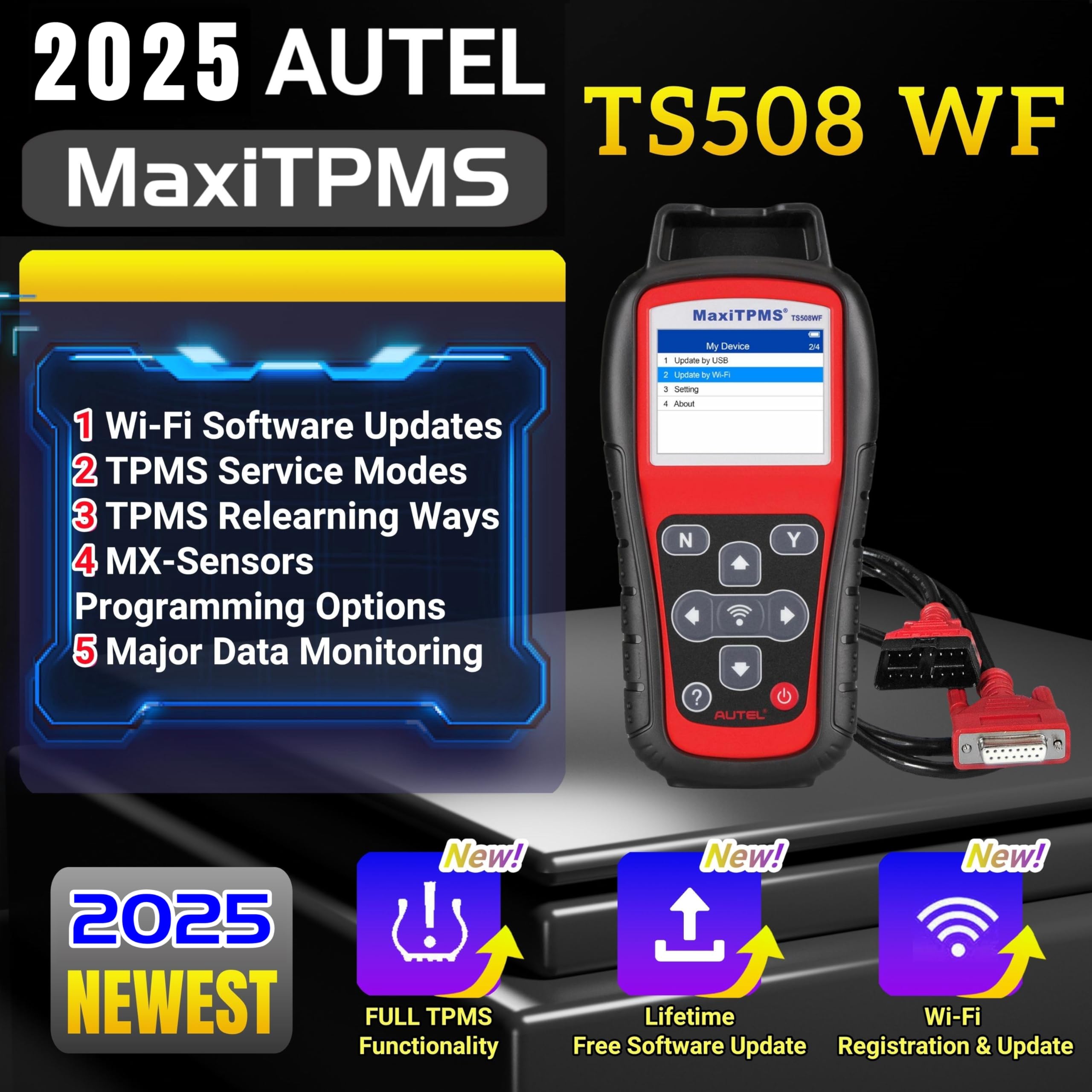 Autel Autel MaxiTPMS TS508WF TPMS Relearn and Reset Tool MX Sensor Programming DTCs Check and Remove Quick and Advance Mode Tire Sensor ID Read and Clone - View 2 of 6