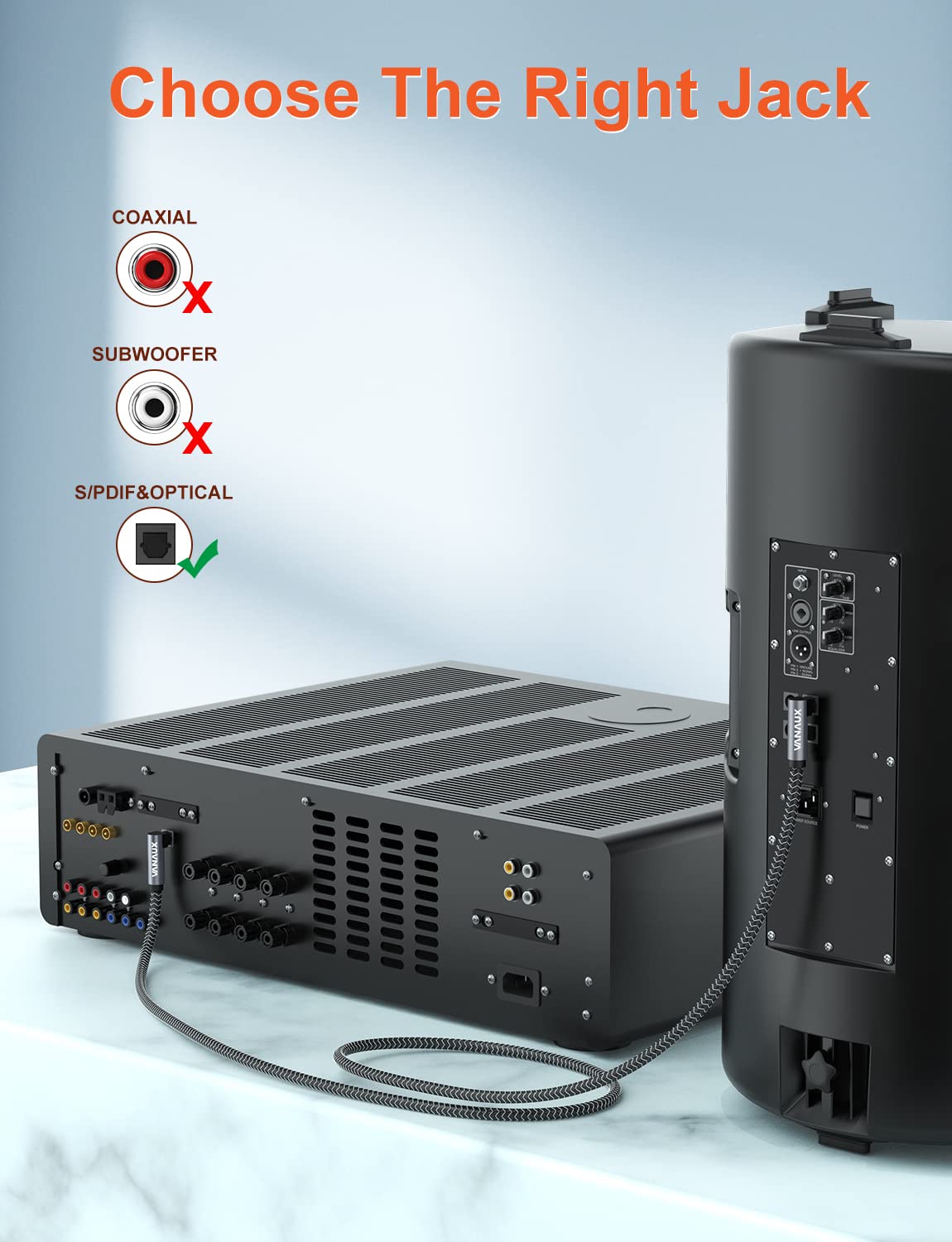 VANAUX VANAUX Double 90 Degree Optical Cable, SPDIF Audio Optical Cable, 360 Degree Rotatable L Shaped Right Angle Digital Toslink Male to Male Cable for - View 3 of 7