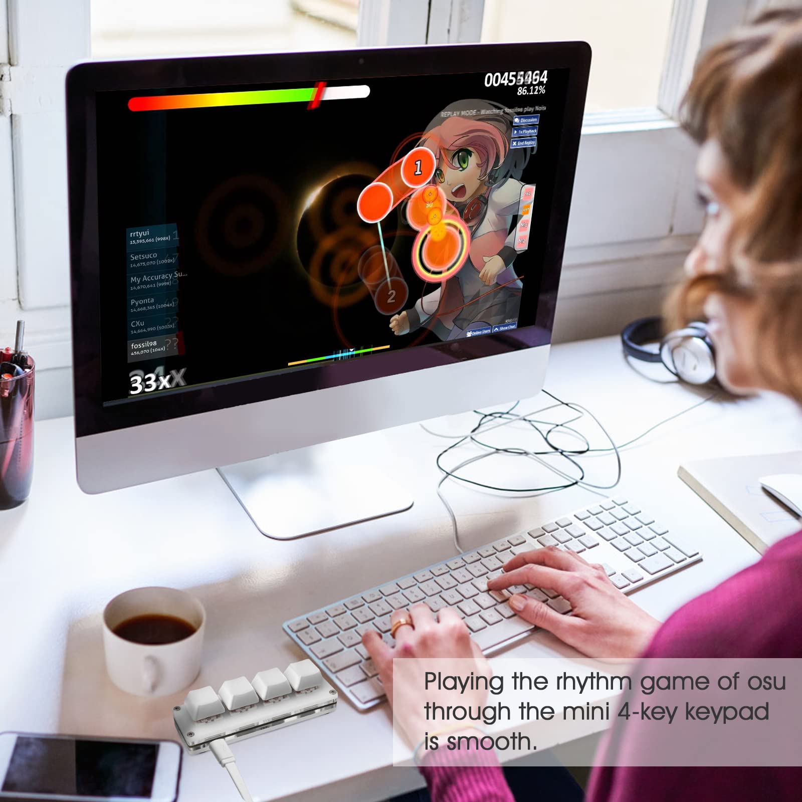 Ecarke Ecarke Mini 4-Key OSU Keypad Hotswap One Handed Keypad Mechanical Gaming Keyboard,Can Self Programming Macro,with 1.5m USB-C Data Cable?Upgrade - View 7 of 7