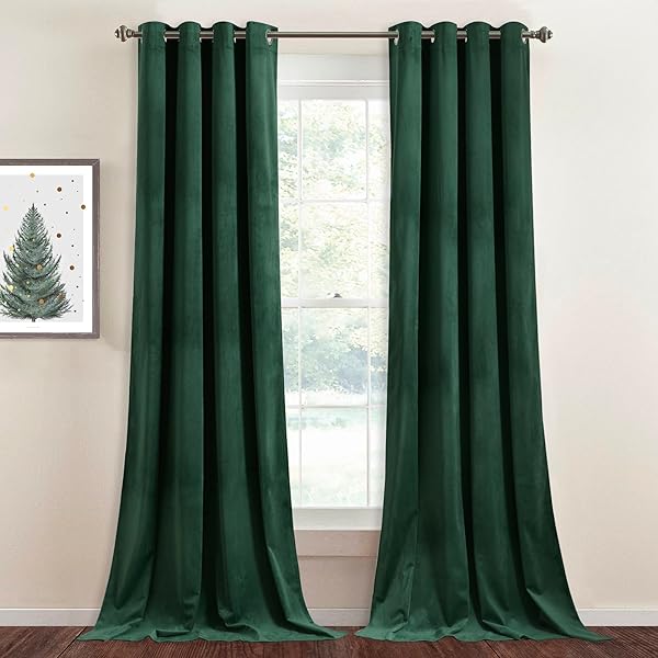 StangH StangH Dark Green Velvet Curtains Super Soft Blackout Panels Thermal Insulated Sliding Door Covering 52 by 96 inch 2 Panels