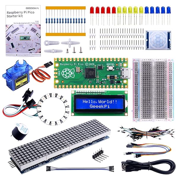 GeeekPi Raspberry Pi Pico Starter Kit with Breadboard LCD Display and Servo for Beginners and Software Engineers